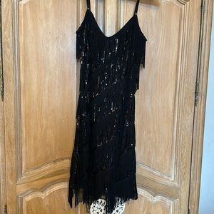 Black and sequin fringe dress